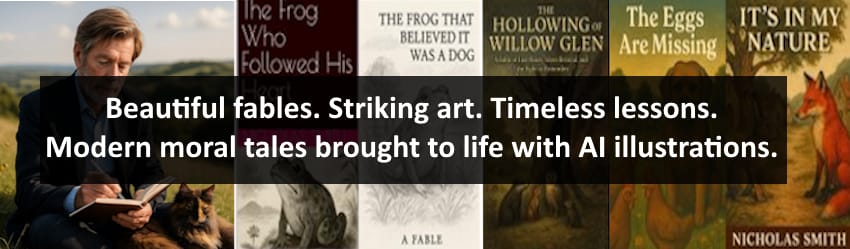 Beautiful fables. Striking art. Timeless lessons. Modern moral tales brought to life with AI illustrations.