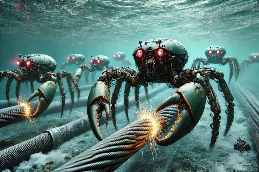 Crab like robots cutting underwater cables