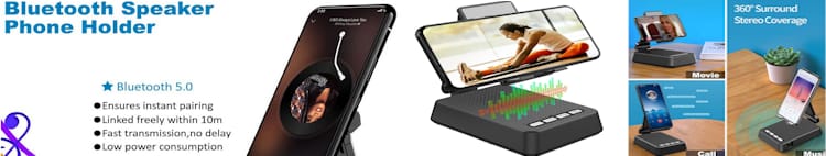 Gift Ideas-Desk Phone Stand with Bluetooth Speaker, Adjustable Phone Holder with Sound Amplifier