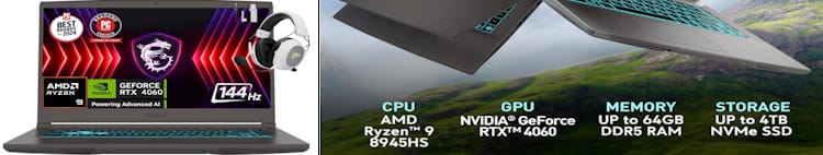MSI Thin A15 AI 15.6 inch, 144Hz FHD Gaming Laptop, AMD Ryzen 9-8945HS, NVIDIA Geforce RTX 4060