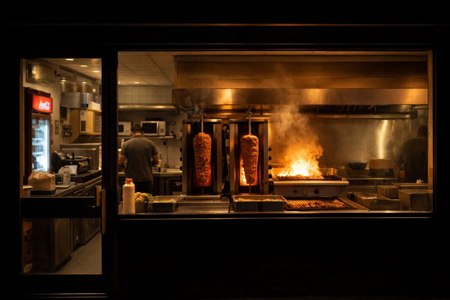 UK takeaway shop kitchen showing energy usage in small businesses
