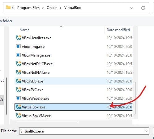 Select VirtualBox.exe