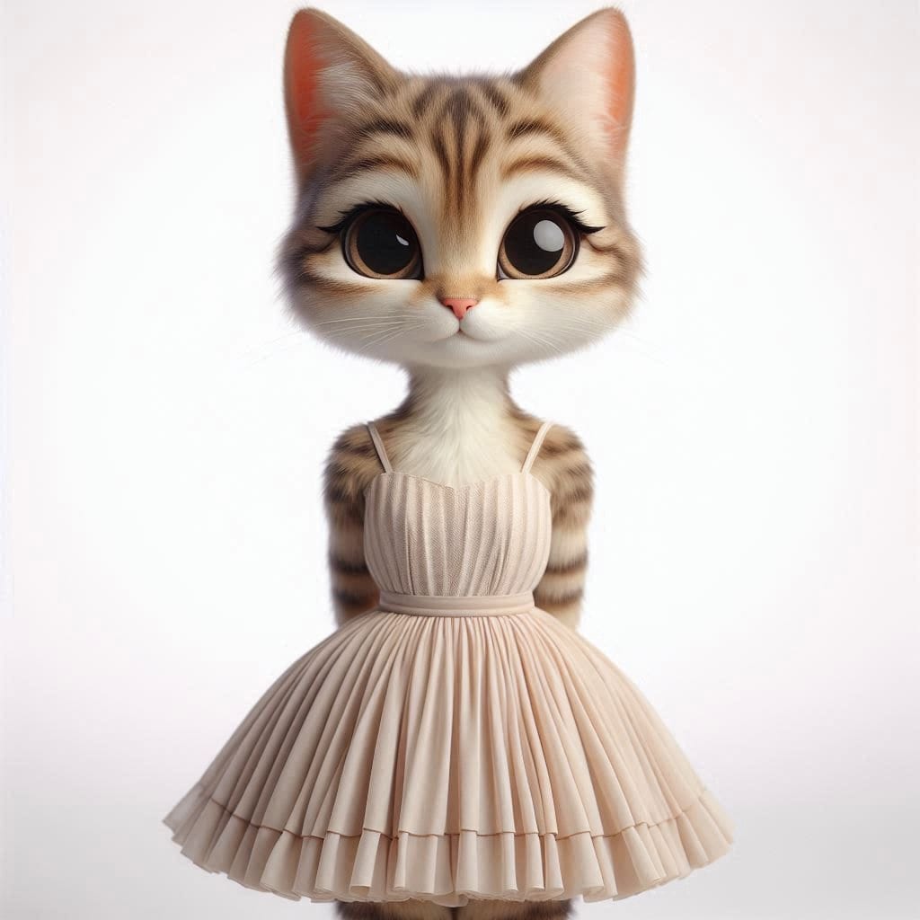 Female looking cat in dress